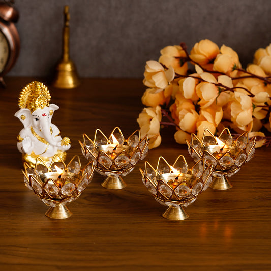 Lotus Shape Crystal Tea Light Holder