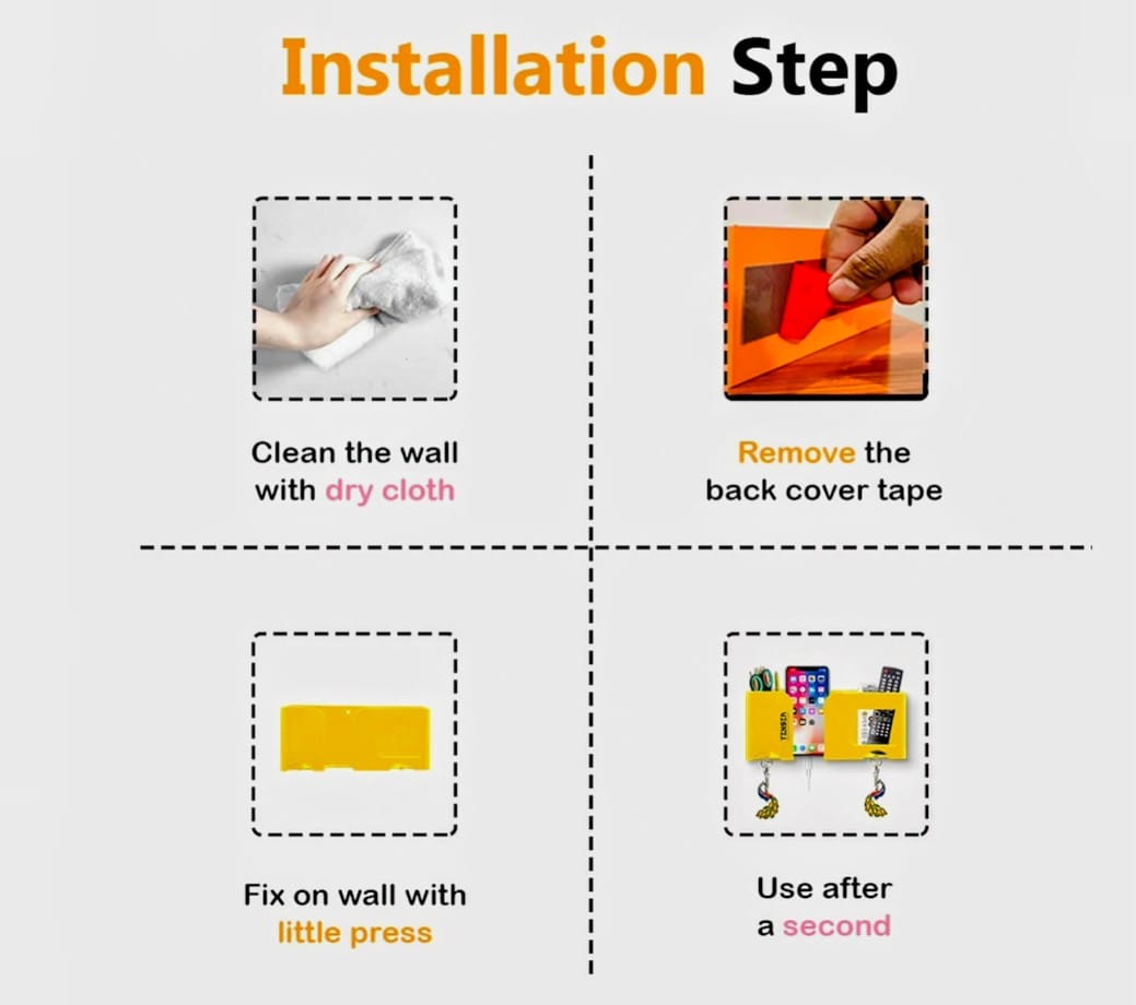 Wall Mounted Mobile Holder With Adhesive Strips (Pack of 4 & 8)